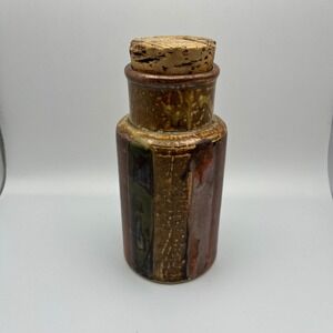 Vintage Japanese Pottery‎ Jar with Cork Stopper Decorative Accent MCM Decor